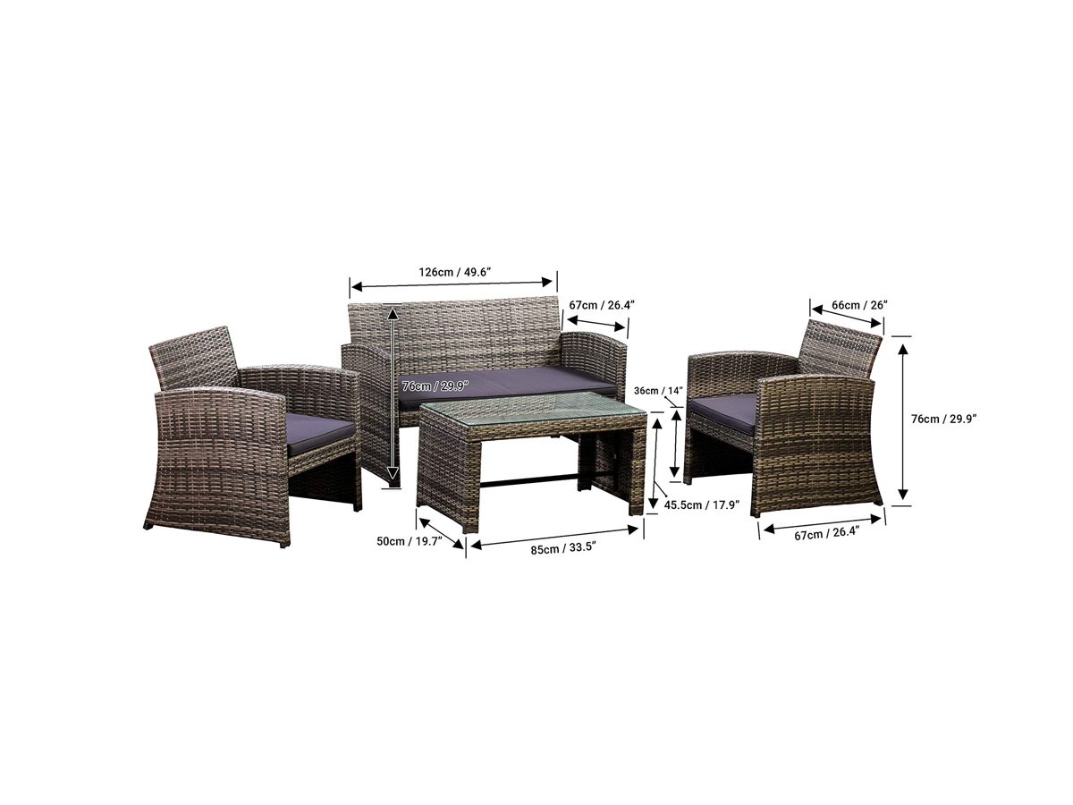 AmazonBasics Outdoor Patio Garden PE Rattan Textured Faux Wicker Modular Sofa - 4-Piece Set, Brown and Grey Rattan