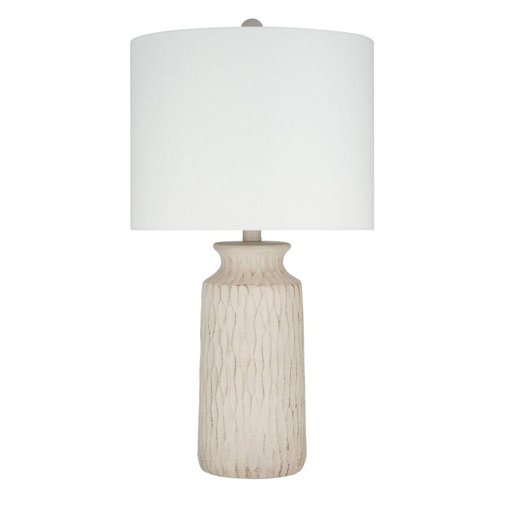 Amazon Brand – Stone & Beam Contemporary Textured 2-Tone Resin Table Lamp, LED Bulb Included, 24.5"H, Beige