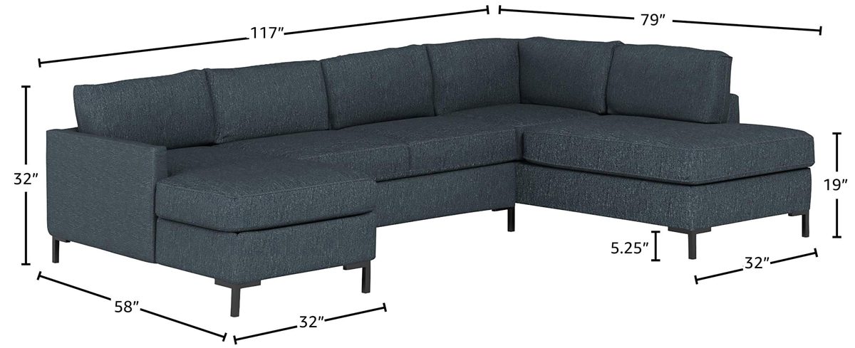 Amazon Brand – Rivet Edgewest Low Back Modern Right U-Sectional, 117"W, Eclipse Blue