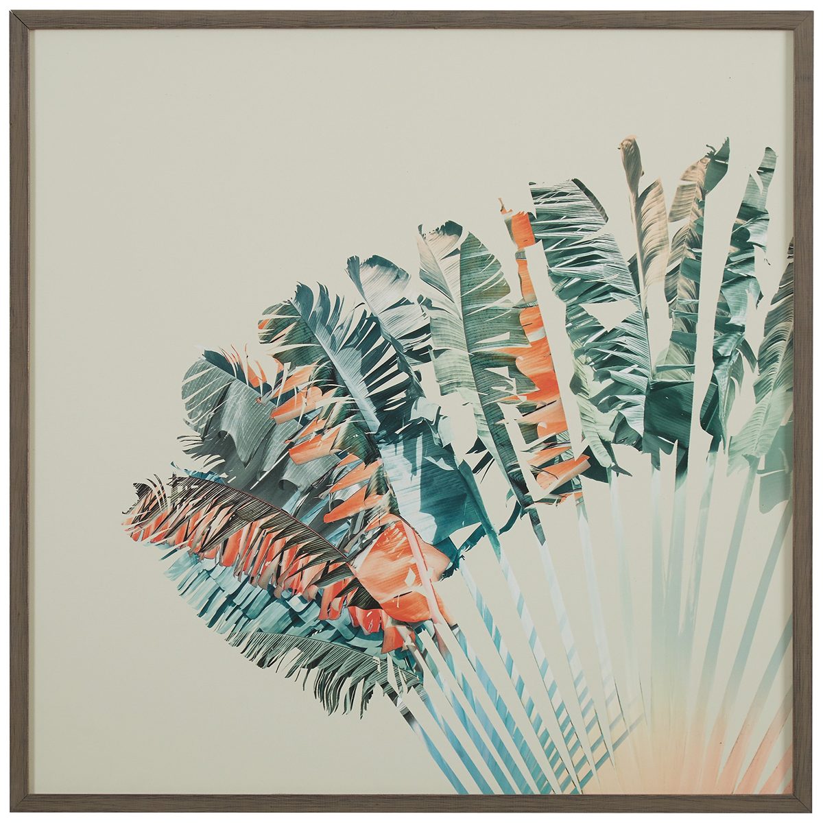 Amazon Brand – Stone & Beam Modern Turquoise and Orange Palm Print in Gray Frame Wall Art, 12" x 12"