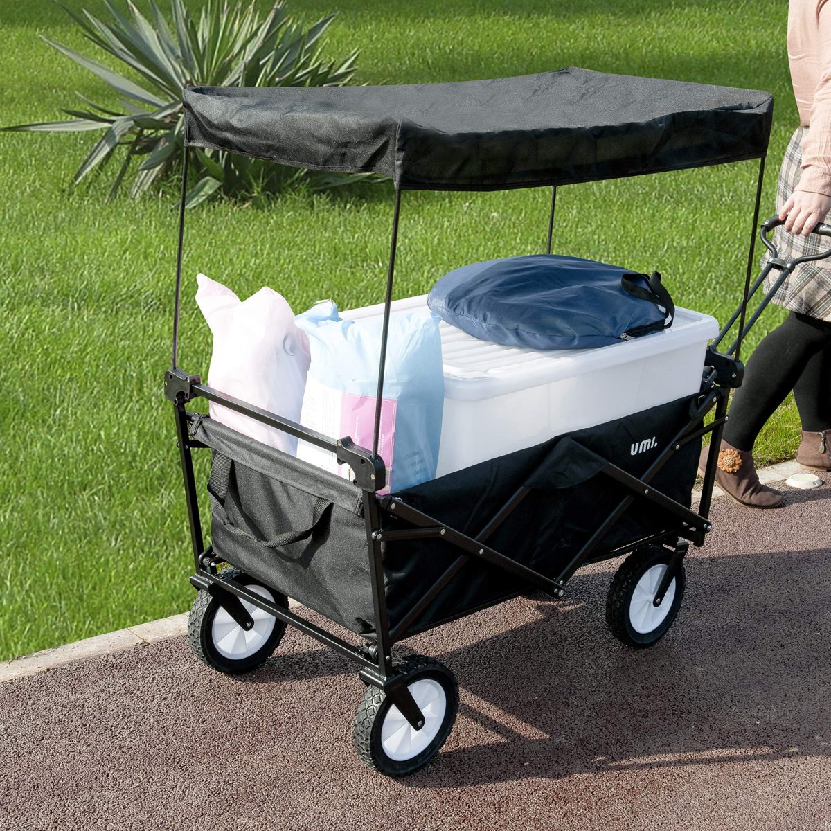 Umi. Essentials Handcart Transport Trolley with Roof Hand Trolley Transport Trolley Folding Garden Trolley