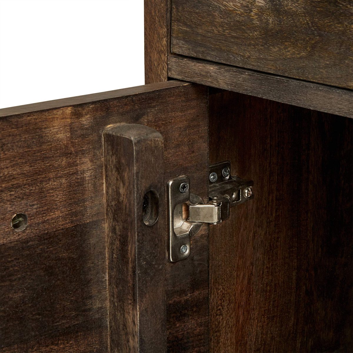 Amazon Brand – Stone & Beam Rustic Buffet 36"H, Carbon-Finished Wood with Distressed Gold Handles