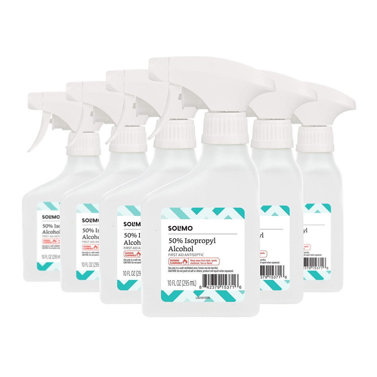 Amazon Brand - Solimo 50% Isopropyl Alcohol First Aid Antiseptic Spray Bottle, 10 Fluid Ounces (Pack of 6)