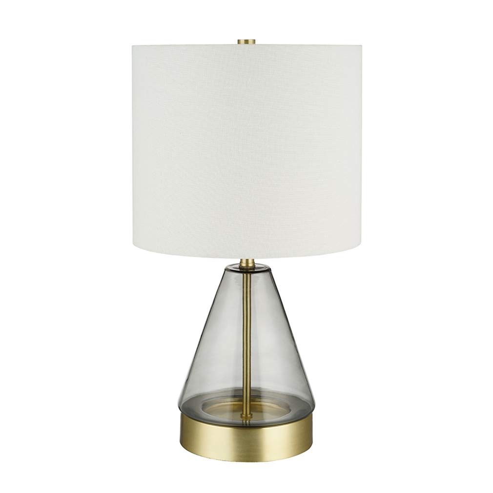 Amazon Brand – Rivet Modern Glass Table Lamp with Bulb, 16.63"H, Smoked Gray and Brass