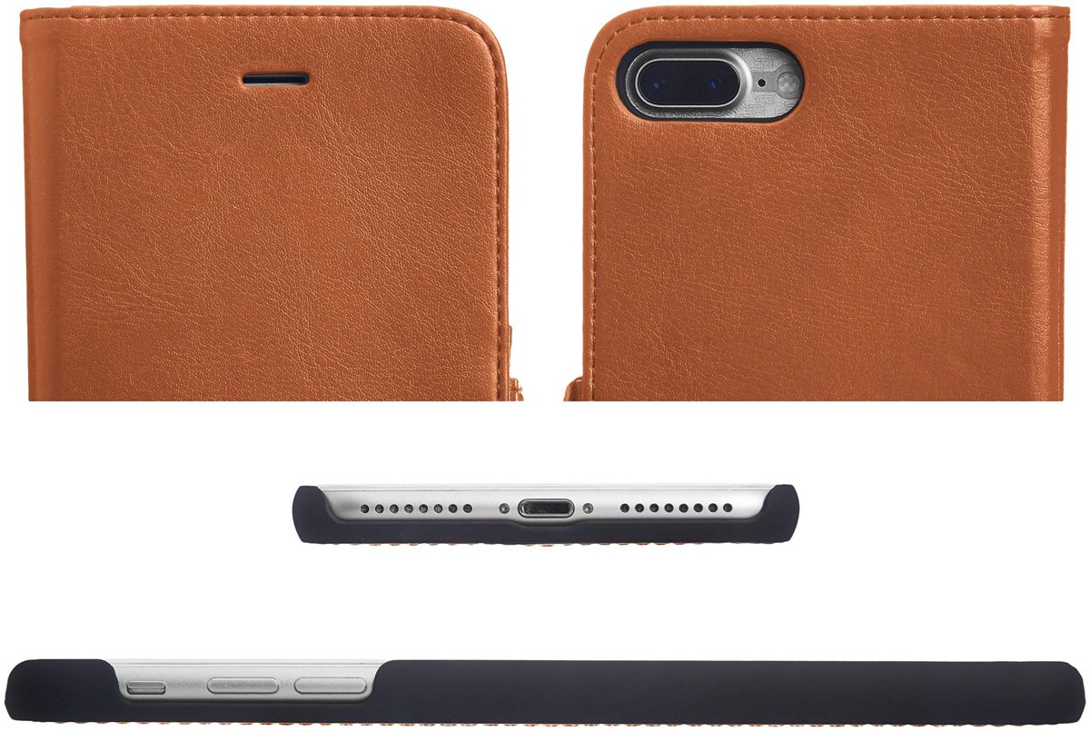 AmazonBasics iPhone 8 Plus / 7 Plus PU Leather Wallet Detachable Case, Brown (Renewed)