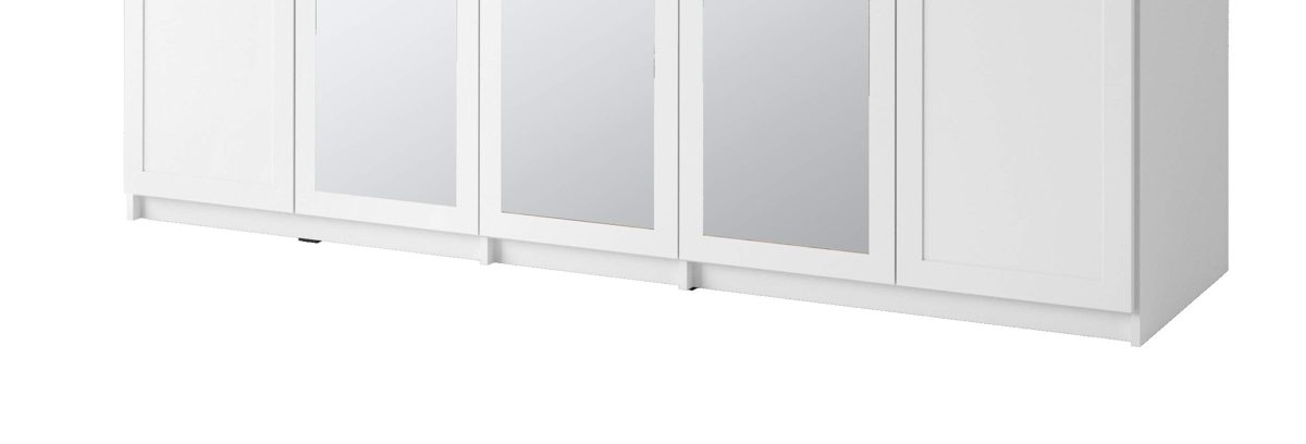 Amazon Brand - Movian Cinca 5-Door Wardrobe with Mirrors and Internal Storage Compartments, 226 x 216 x 62cm, White/Oak-Colour Accents