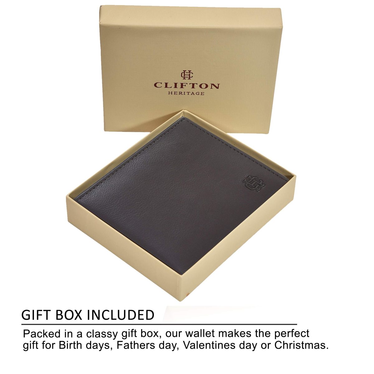 Clifton Heritage Leather Bifold Wallets for Men - Slim RFID Blocking Compact Design Travel Smart Wallet (Brown Nappa)