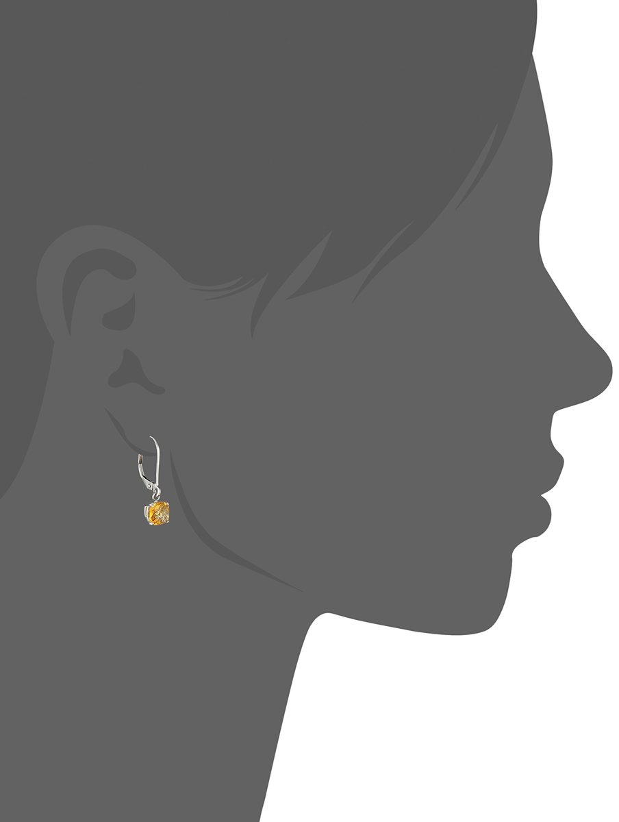 10k White Gold Cushion-Cut Checkerboard Citrine Leverback Earrings (6mm)