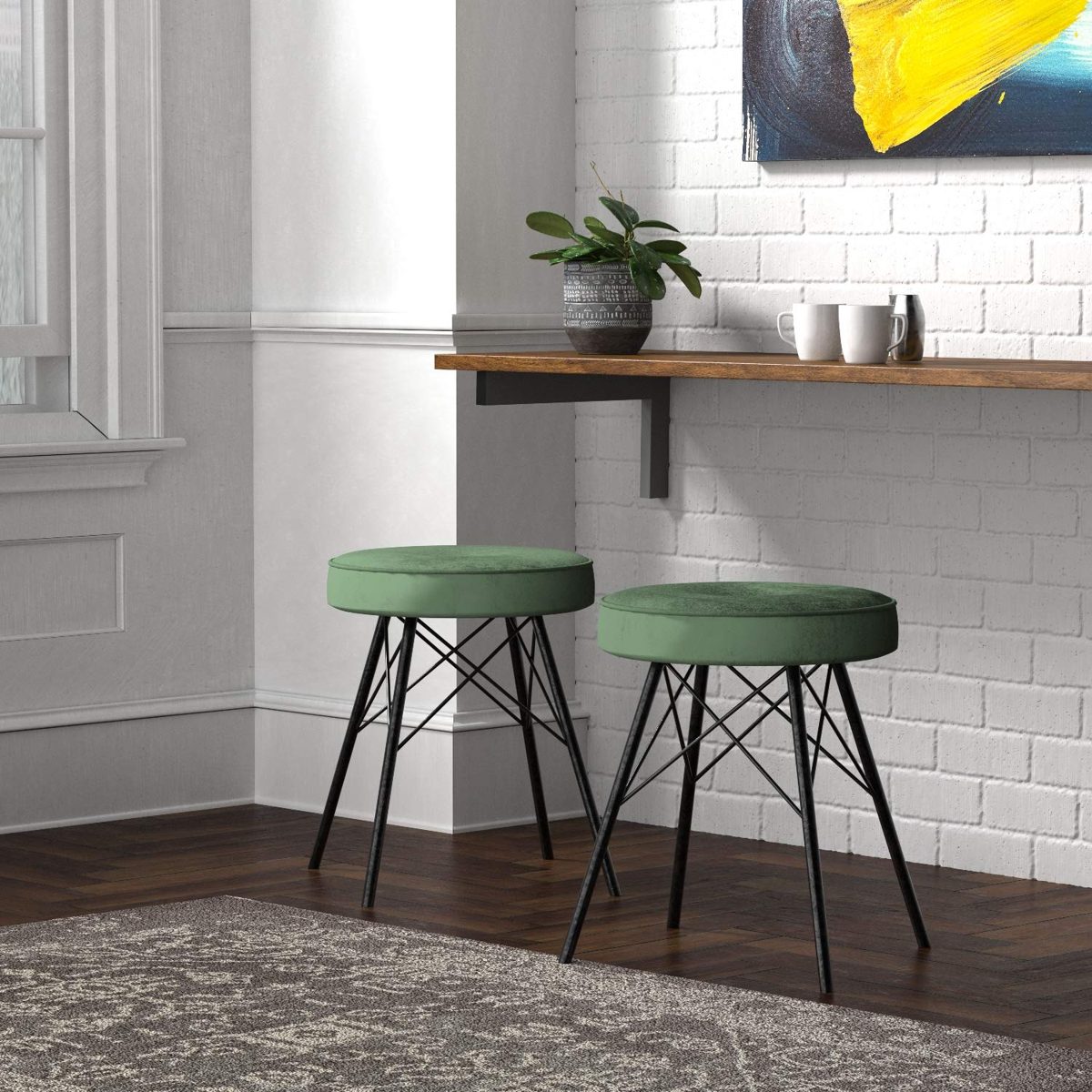 Rivet Stevie Mid-Century Modern Bar Stool, 30"H, Pack of 2, Green