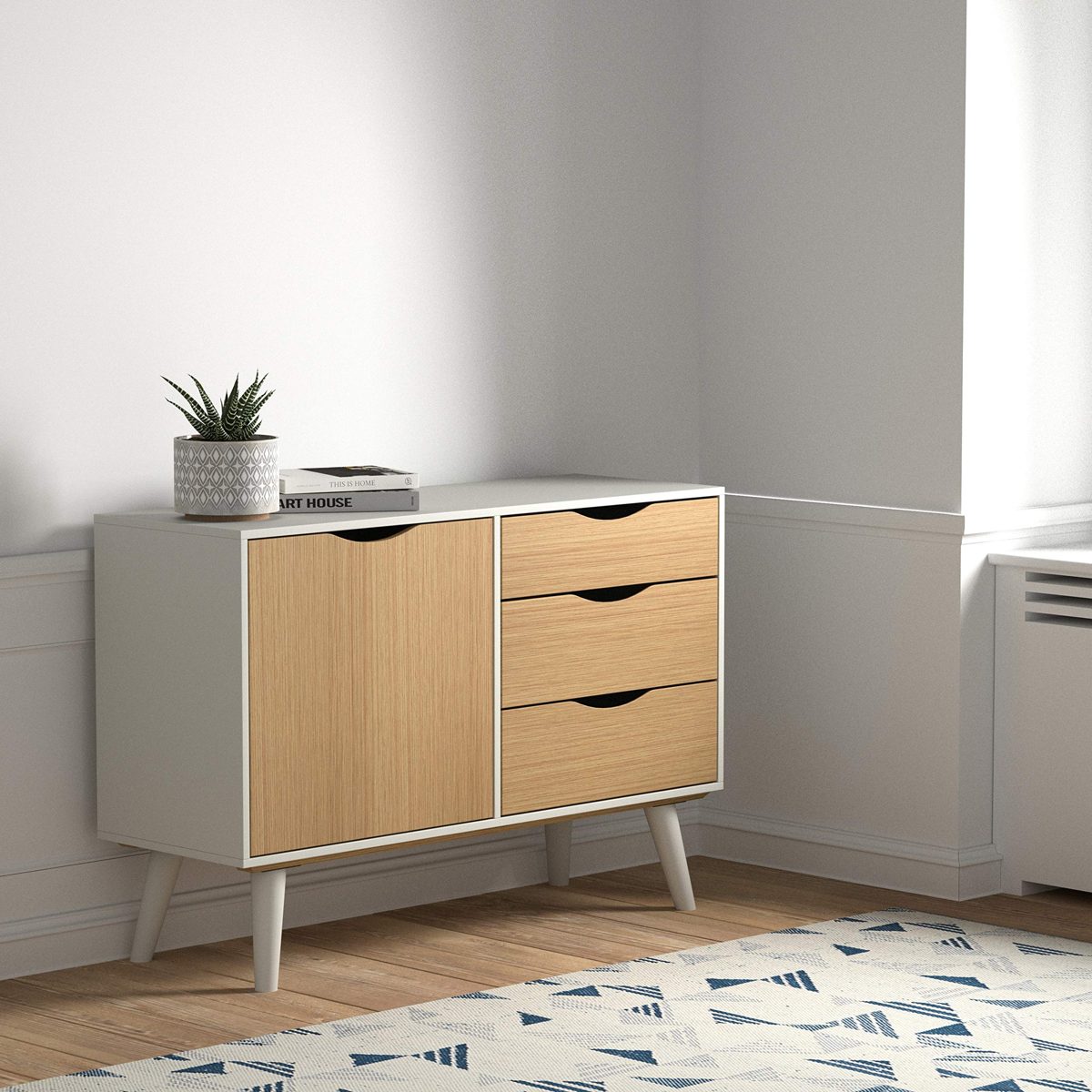 Amazon Brand – Rivet Campbell Mid-Century Media Console with Tapered Legs, 47"W, Dark Wood and White
