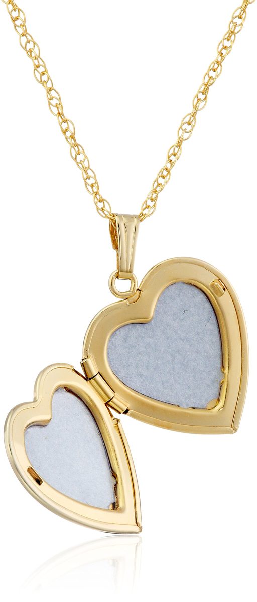 14k Yellow Gold-Filled Engraved Flowers Heart Locket, 18"