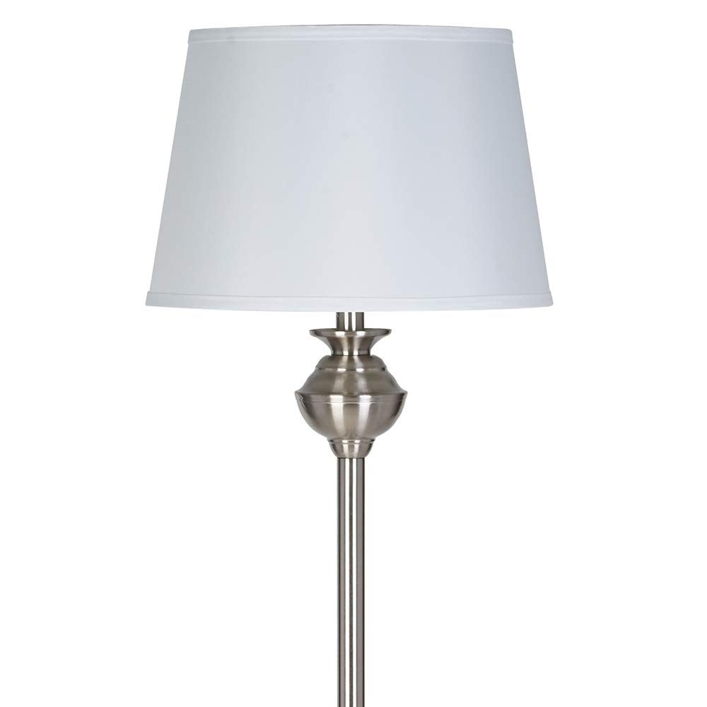 Amazon Brand – Ravenna Home Metal Living Room Standing Floor Lamp With LED Light Bulb - 59.25 Inches, Brushed Nickel with White Shade