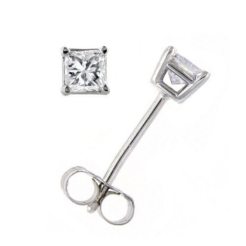 10k White Gold Princess Diamond Studs (1/3 cttw)