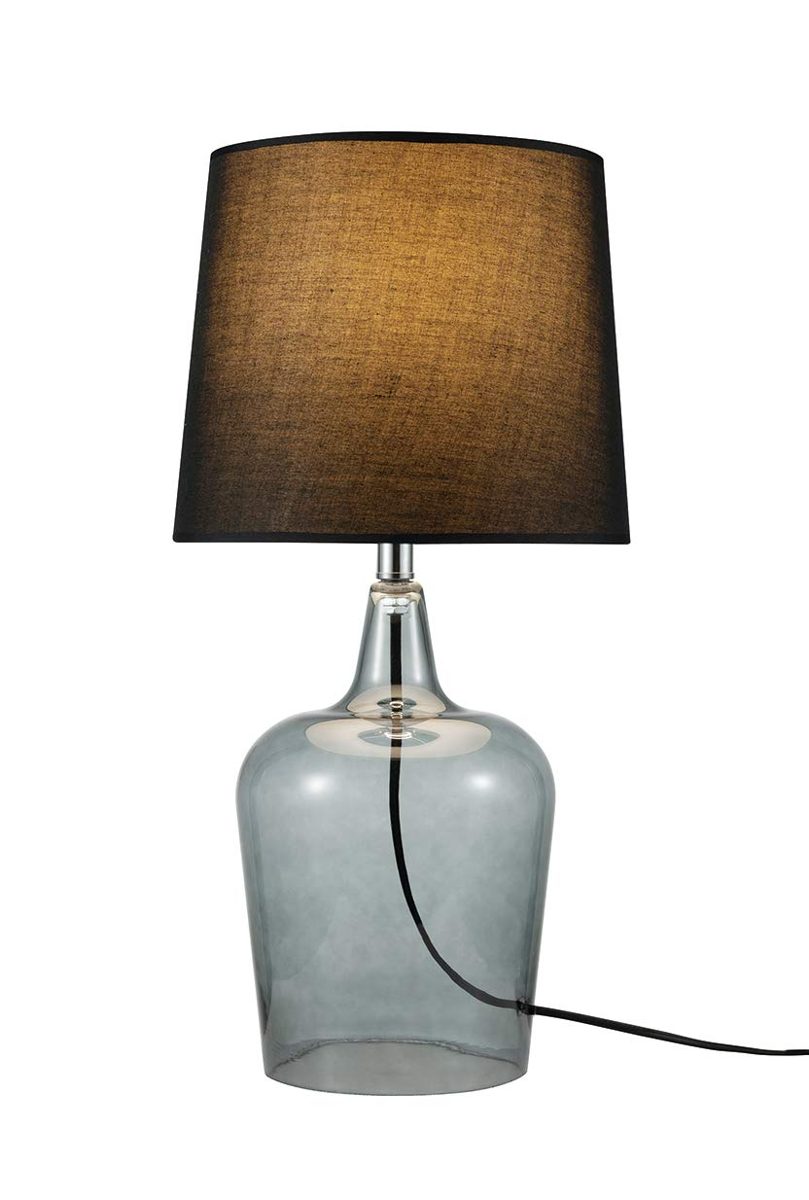 Amazon Brand - Ravenna Home Single-Light Modern Table Lamp with Smoked Glass Base and Black Shade, LED Bulb Included, 24"H