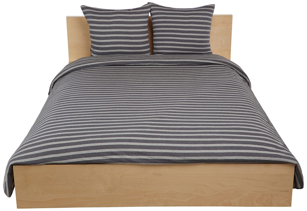 Pinzon by Amazon Heather Jersey Yarn Dye, Gray Stripe, Single Duvet Set with 2 pillowcases