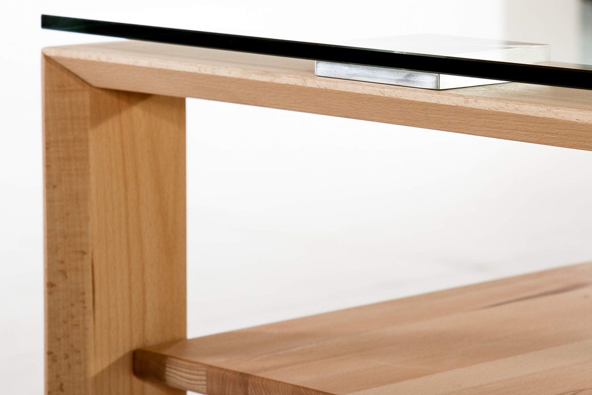Amazon Brand - Alkove Hayes Solid Wood 1-Shelf Coffee Table with Glass Table Top, 100 x 60 x 48cm, Glass/Core Beech