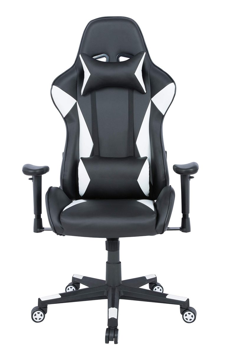 AmazonBasics BIFMA Certified Gaming/Racing Style Office Chair - with Removable Headrest and High Back Cushion - White (Renewed)