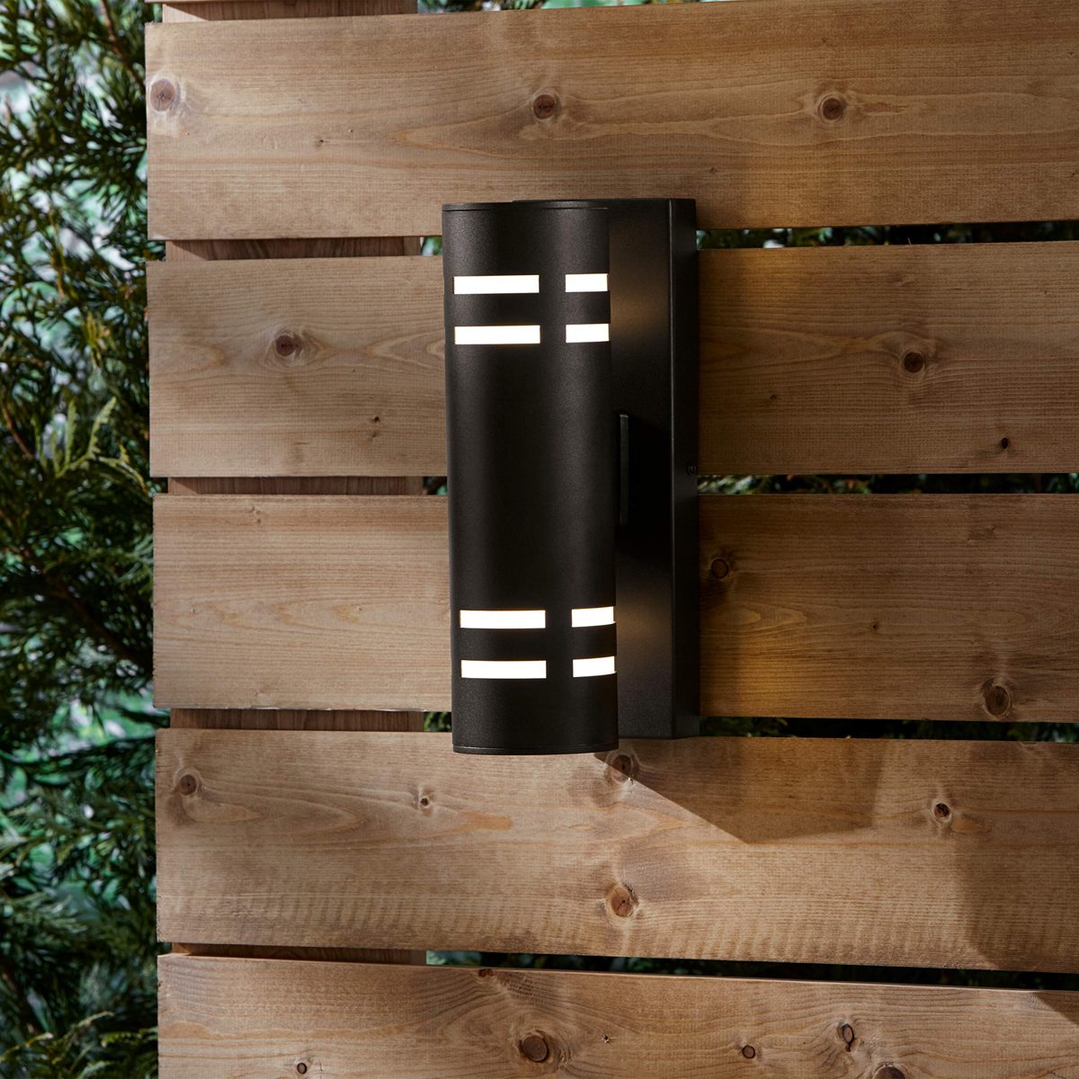 Amazon Brand – Rivet Contemporary Exterior Porch Cylinder Wall Sconce Fixture with Light Bulb - 4.25 x 6.5 x 13 Inches, Black