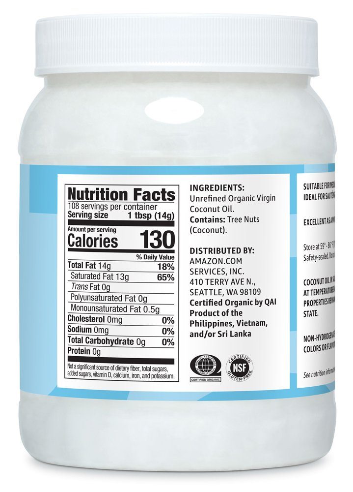 Amazon Brand - Solimo Organic  Virgin Coconut Oil, Unrefined, 54 ounce