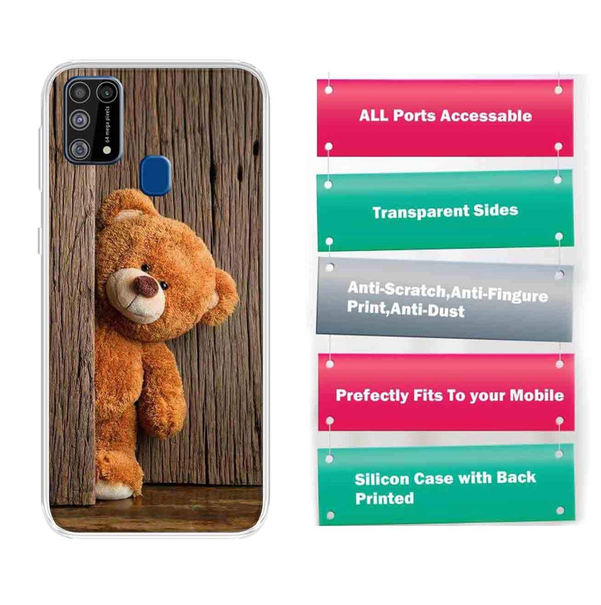 Amazon Brand - Solimo Designer Multicolor Teddy Design Printed Soft Back Case Mobile Cover for Samsung Galaxy M31