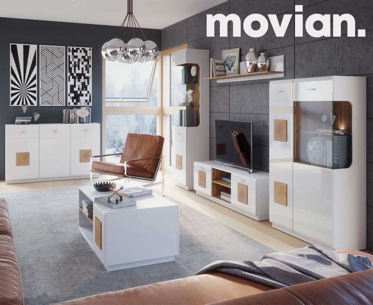 Amazon Brand - Movian TV Unit with Storage, 40 x 154cm, Oak/Timber/High Gloss White