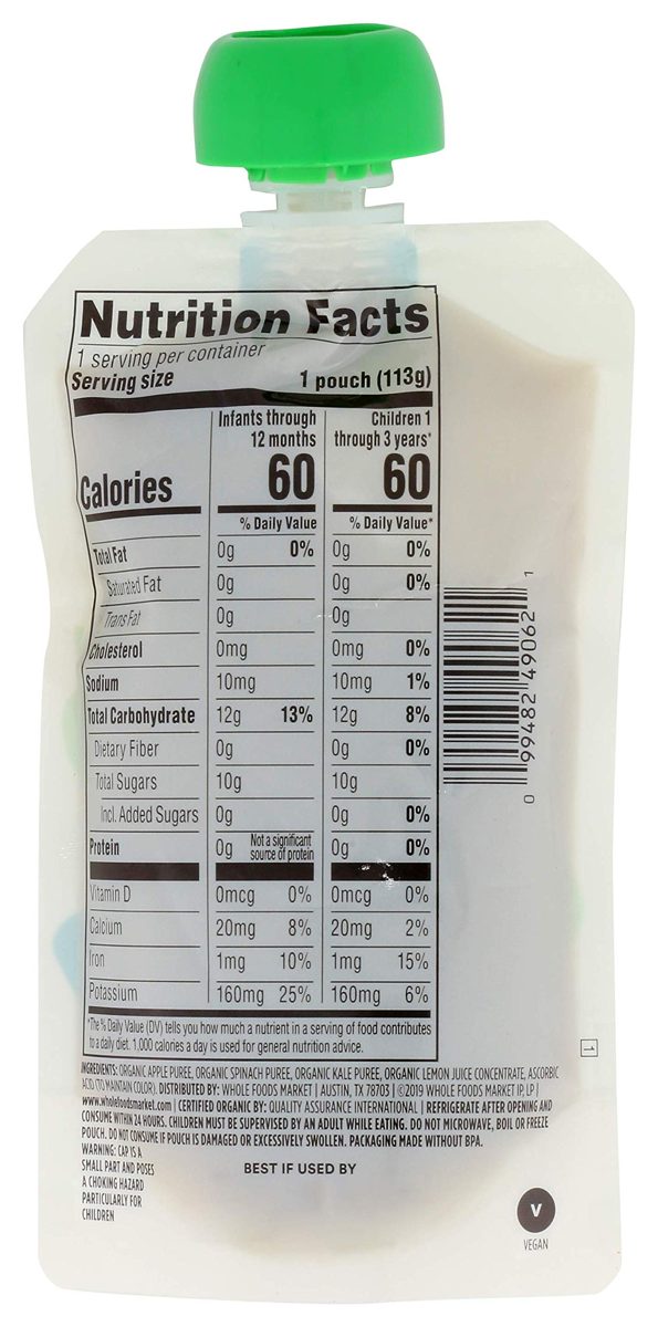 365 by Whole Foods Market, Organic Baby Food, Apple Spinach Kale, 4 Ounce