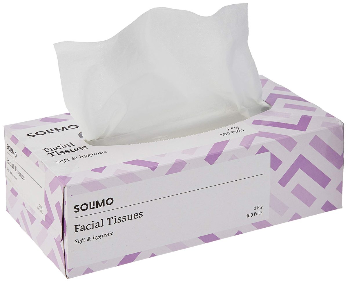 Amazon Brand - Solimo 2 Ply Facial Tissues Carton Box - 100 Pulls (Pack of 4)