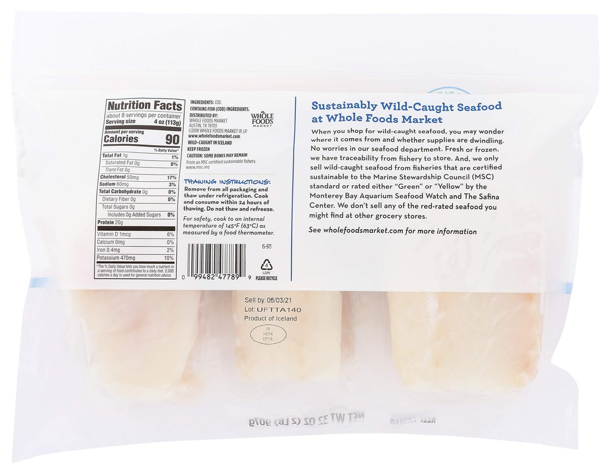 365 Everyday Value, Wild-Caught Seafood Value Pack, Cod Fillets, 32 Ounce (Frozen)