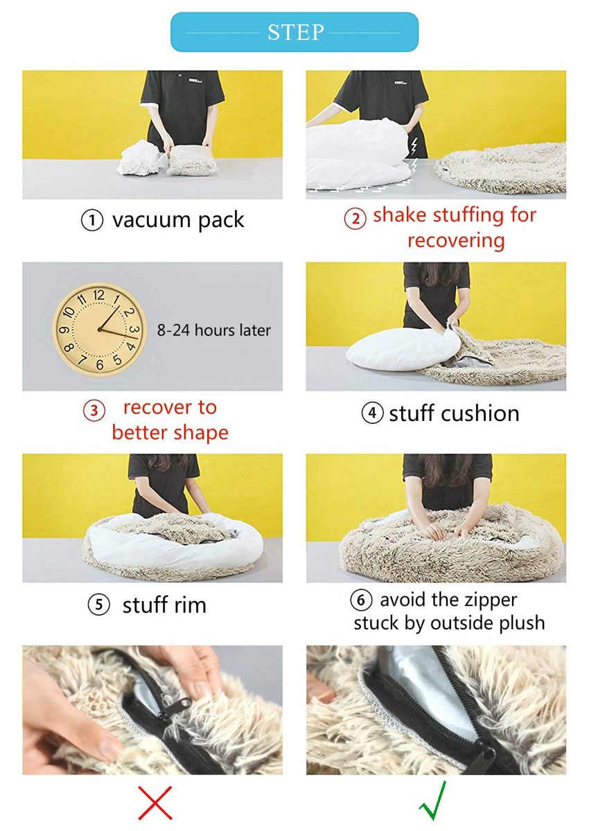 Eono Essentials Dog Bed/Sofa/Cat Bed Cuddly Cushion, Soft Plush Doughnut, Removable, Washable, Round Pet Bed for Dogs and Cats Sleep