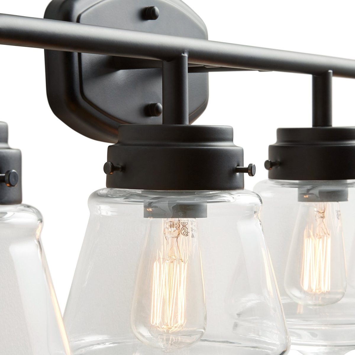 Amazon Brand – Stone & Beam Vintage Bathroom Vanity Fixture With 4 Light Bulbs And Glass Shade - 32.25 x 7 x 11.5 Inches, Matte Black