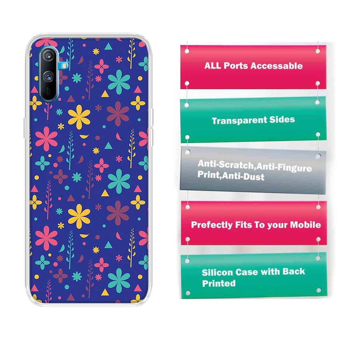 Amazon Brand - Solimo Designer Multicolor Floral Violet Abstract Printed Soft Back Case Mobile Cover for Realme C3