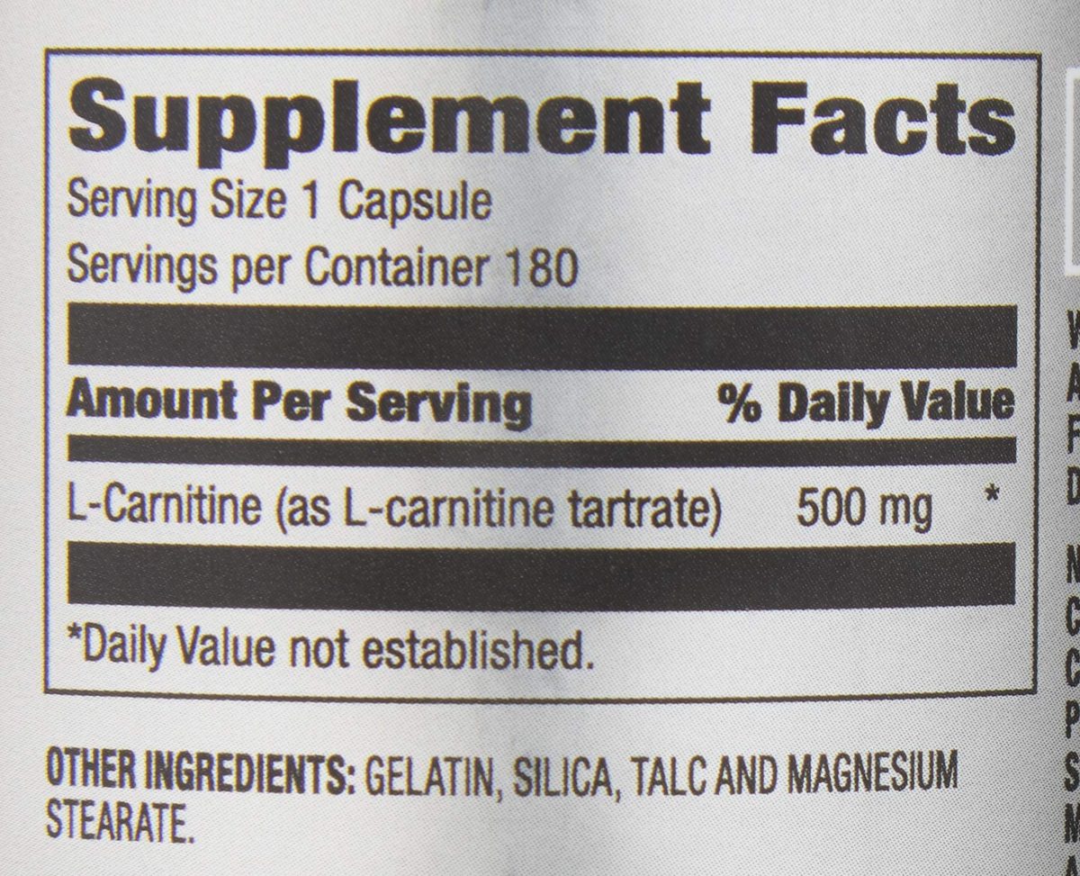 OWN PWR L-Carnitine Tartrate 500 MG, 180 Capsules, Value Size