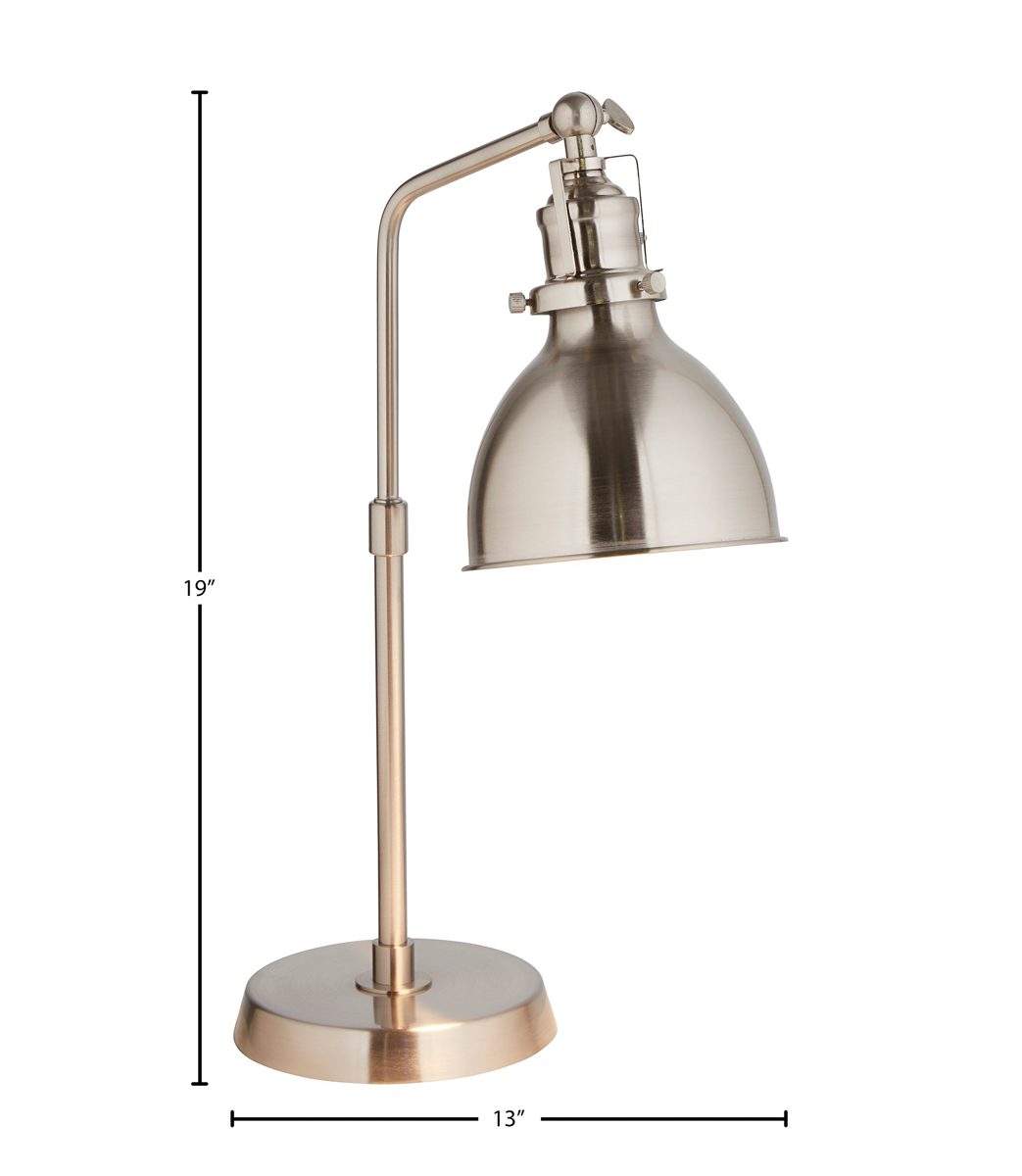 Rivet Pike Factory Industrial Table Lamp With Light Bulb - 6 x 13 x 19 Inches, Brushed Steel