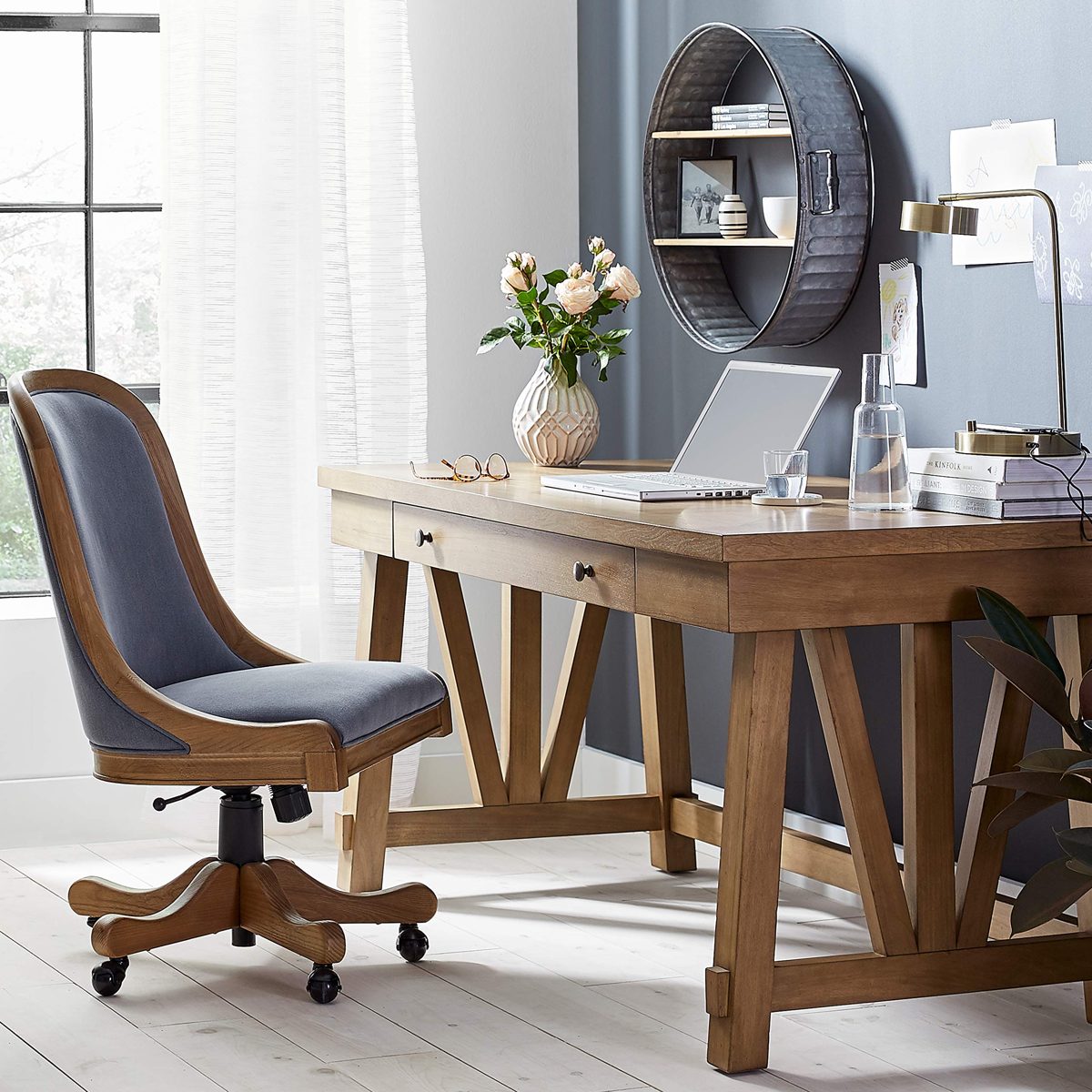 Stone & Beam Modern Task Lamp, 18.5"H, Antique Brass with Wireless Charging