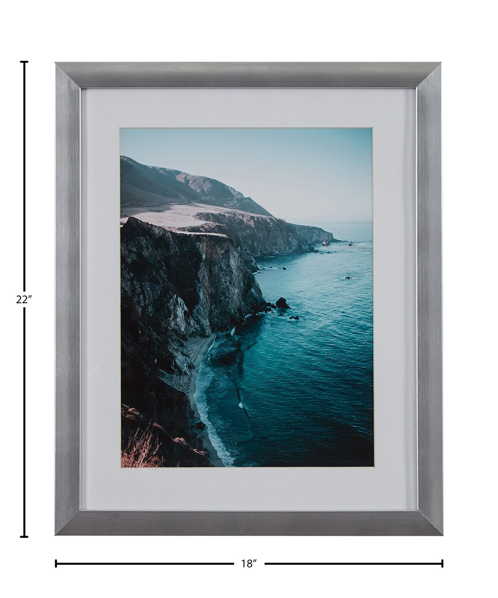 Amazon Brand – Stone & Beam Modern Photo of Rocky Cliffs by Sea in Silver Frame, 18" x 22"