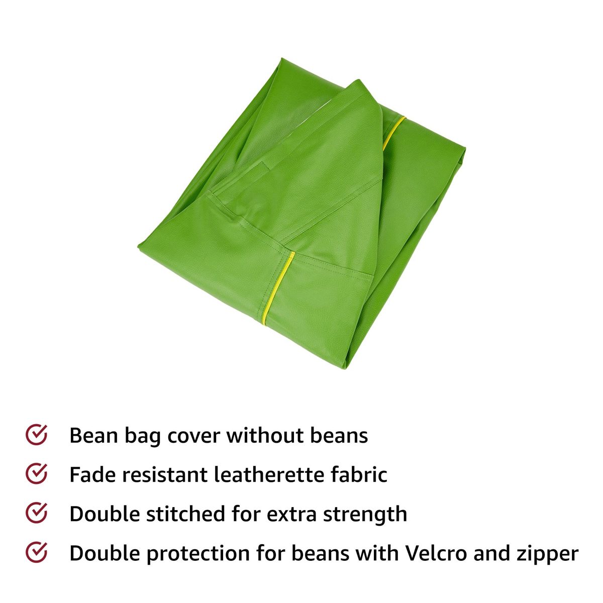 Amazon Brand - Solimo XL Bean Bag Cover (Green with Yellow Piping)