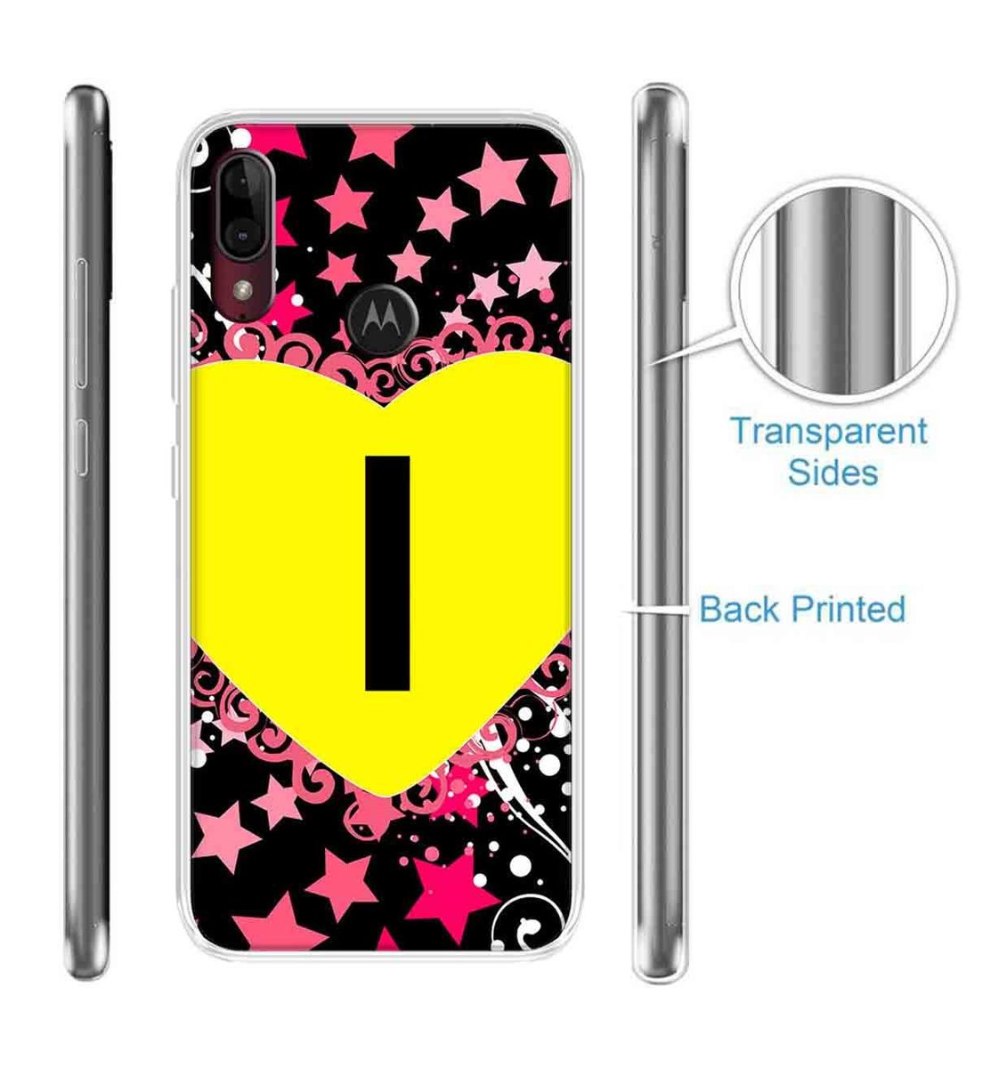 Amazon Brand - Solimo Designer Multicolor Heart Pattern Alphabet-I Printed Soft Back Case Mobile Cover for Motorola Moto E6s / Motorola Moto E6 Plus