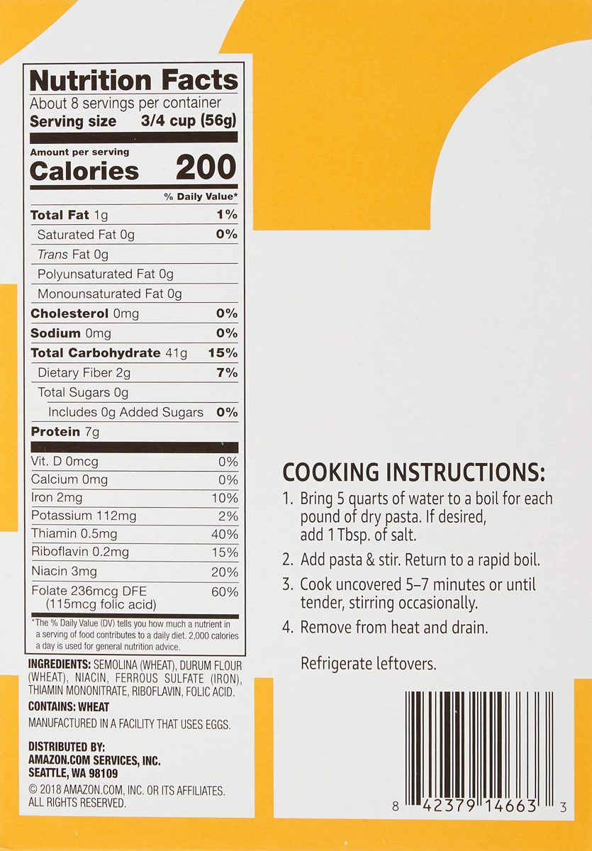 Amazon Brand - Solimo Pasta, Penne, 16oz (Pack of 8)