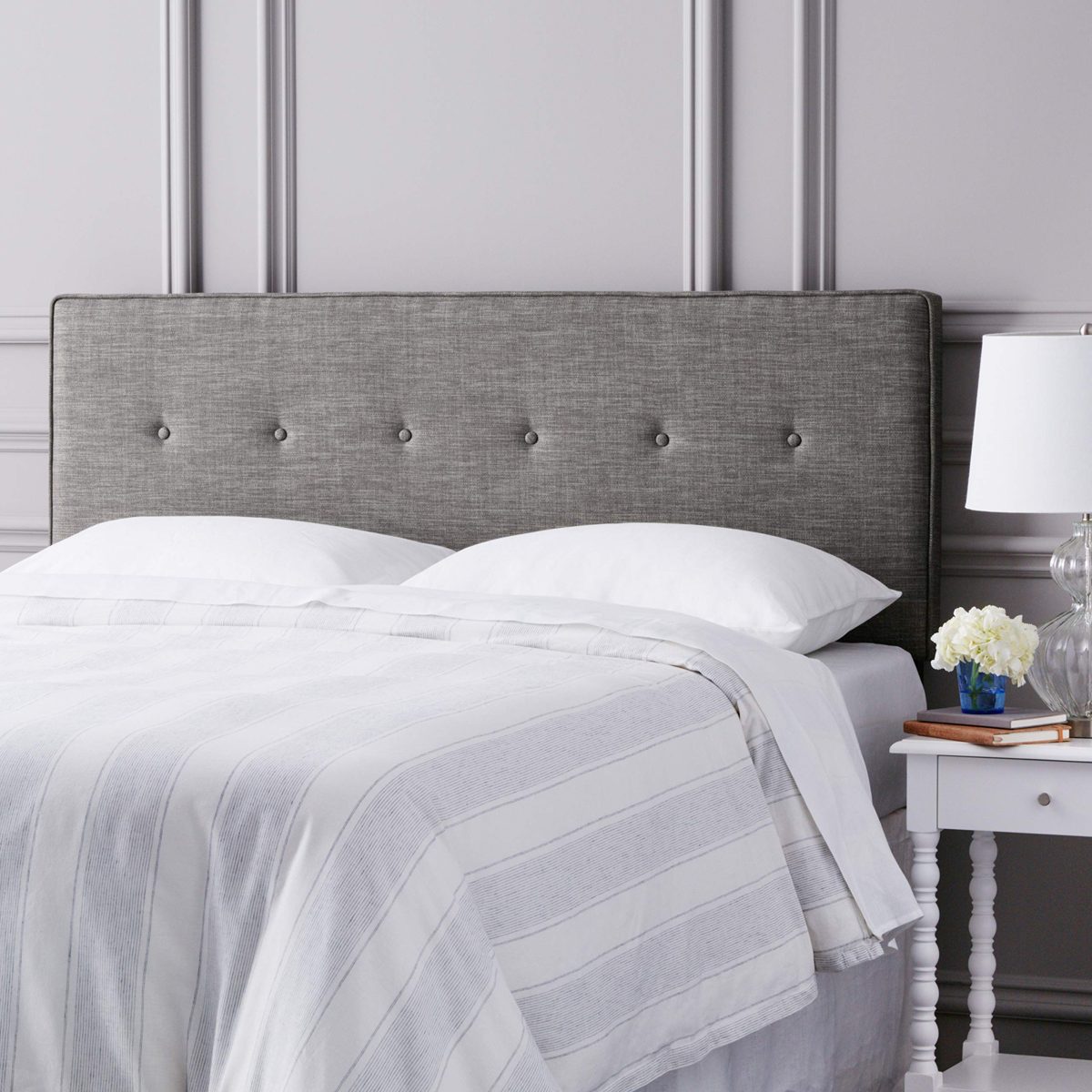 Ravenna Home Haraden Modern Rectangular Button-Tufted King Headboard, 82"W, Grey