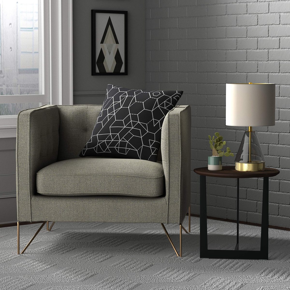 Amazon Brand – Rivet Modern Glass Table Lamp with Bulb, 16.63"H, Smoked Gray and Brass