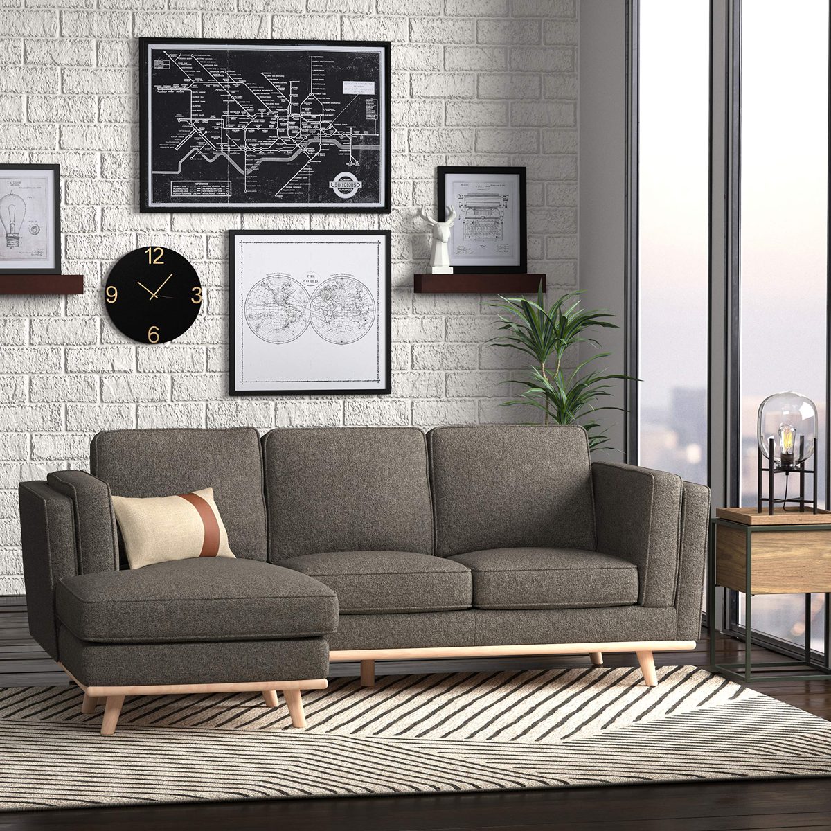 Amazon Brand – Rivet Rockwood Modern Reversible Chaise, Fabric, 93.3"W, Dark Gray