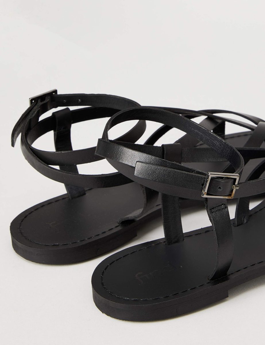 find. Women's Leather Strappy Gladiator Open Toe Sandals, Black, 10