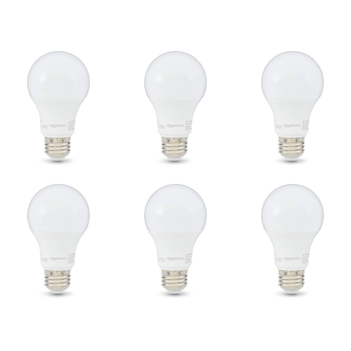 AmazonBasics 60W Equivalent, Clear, Soft White, Non-Dimmable, 10,000 Hour Lifetime, A19 LED Light Bulb | 6-Pack (Renewed)