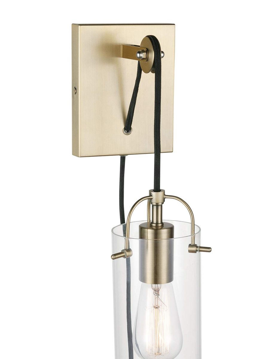 Amazon Brand – Stone & Beam Contemporary Plug-In Wall Sconce, Vintage Edison Bulb Included, 15"H, Antique Brass