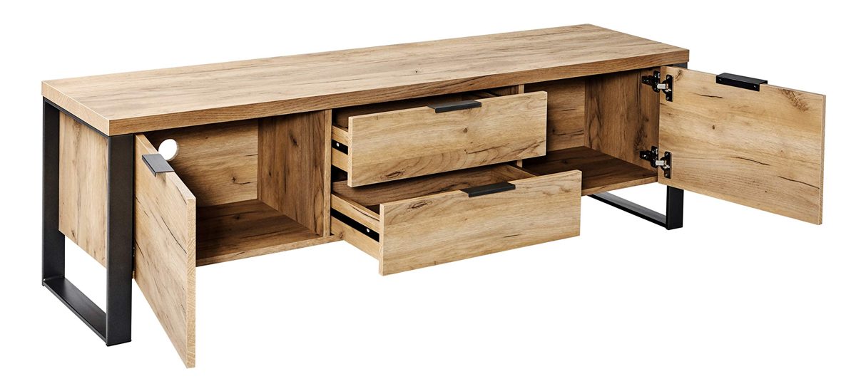 Amazon Brand - Movian Ems 2-Door 2-Drawer TV Stand for TVs up to 60", 152.4 x 39.5 x 45cm, Brown Oak-Effect/Black