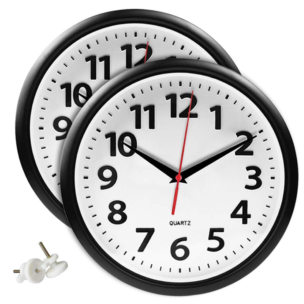 UMI. Essentials Silent Non Ticking Wall Clock, Black (Set of 2)