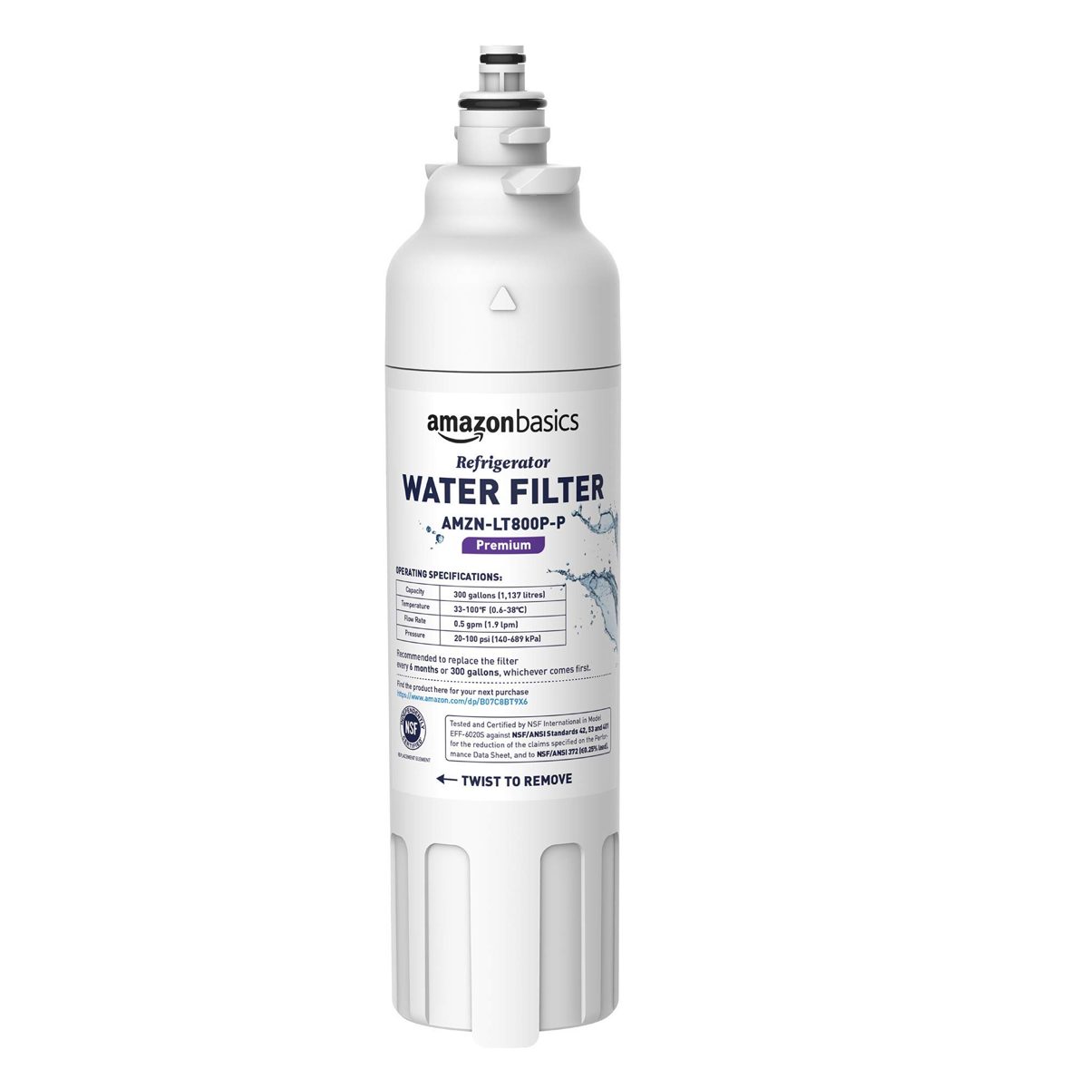 AmazonBasics Replacement LG LT800P Refrigerator Water Filter Cartridge - Premium Filtration (Renewed)