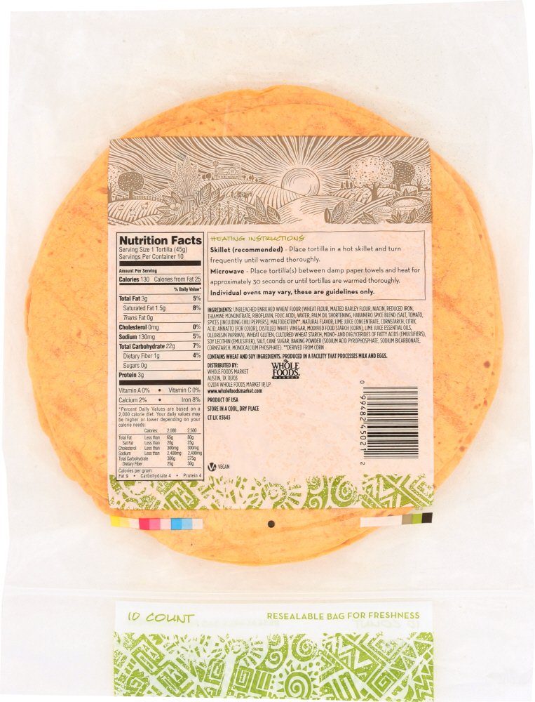 365 Everyday Value, Tortillas Habanero Lime, 8", 10 CT