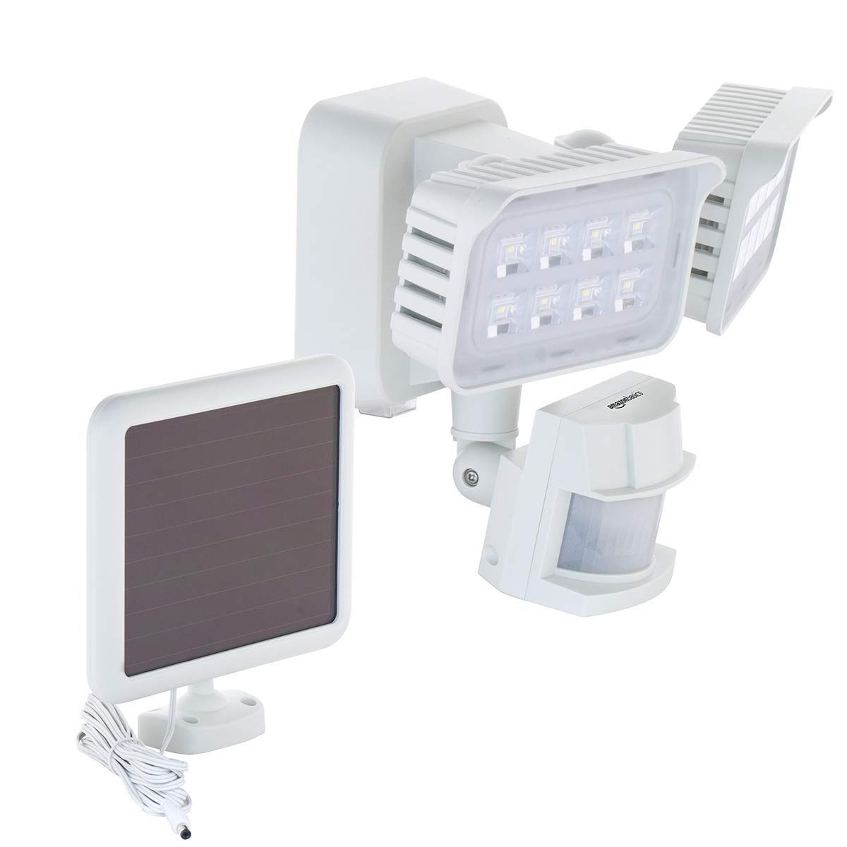 AmazonBasics Waterproof LED Solar-powered Outdoor Security Light with Motion Sensor and 2 Adjustable Heads, Wide Angle Illumination, 1500 Lumen