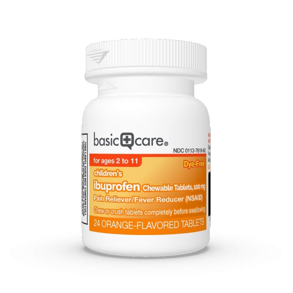 Basic Care Children's Ibuprofen Chewable Tablets, 100 Mg, Orange Flavored, 24 Count